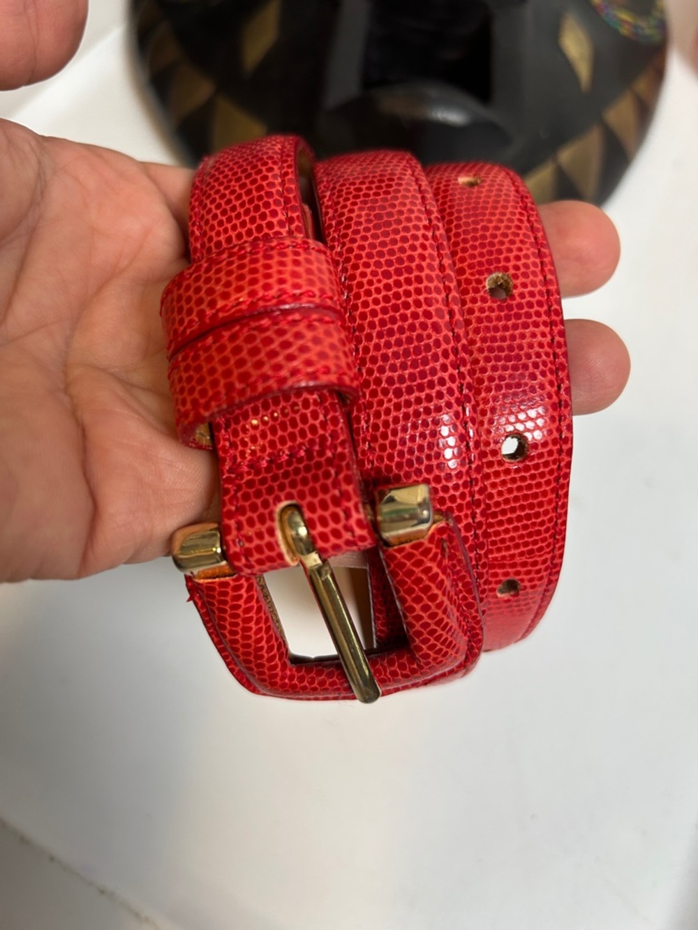 VTG Joan & David Red Leather Belt with Brown Lined size small